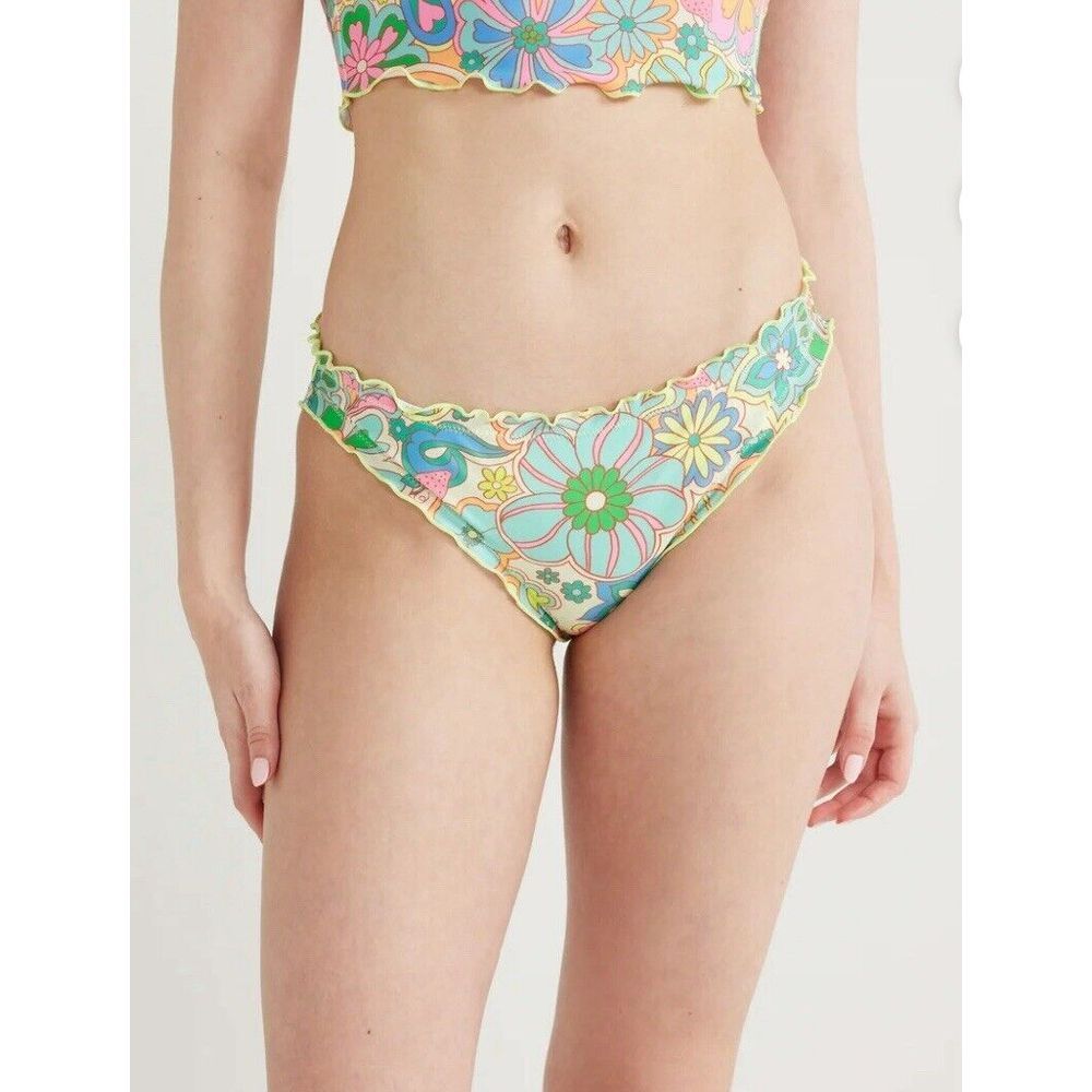 No Boundaries Juniors' Print Lettuce Edge Bikini Swim Bottoms - Floral Dream NWT - Picture 2 of 6